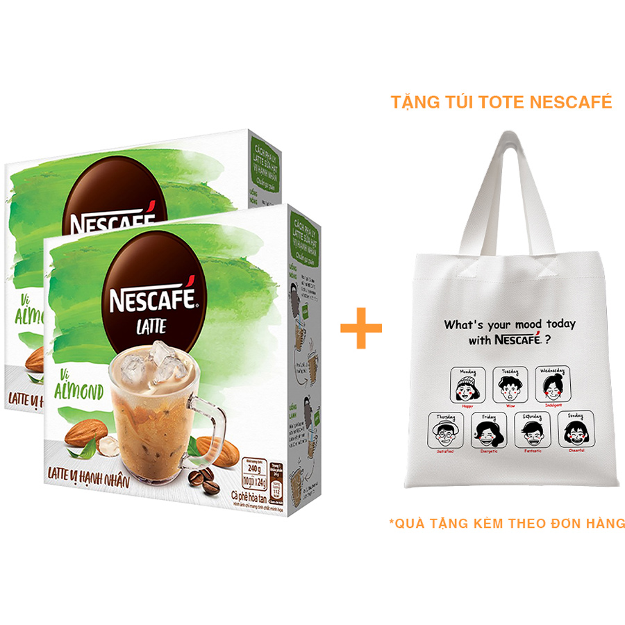 Combo 2 hộp cà phê hòa tan Nescafé Latte sữa hạt vị hạnh nhân (Hộp 10 gói x 24g) - [Tặng túi tote Nescafé]