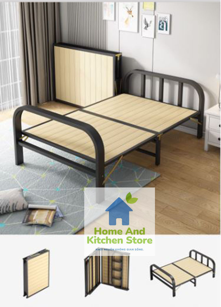 Giường sắt xếp gọn kích thước 70cm, 1m, 1m2 dài 198cm KÈM DÁT GỖ - giường gấp gọn khung kim loại siêu nhẹ di chuyển dễ dàng, giường đơn gấp đôi, giường gâp gọn thông minh