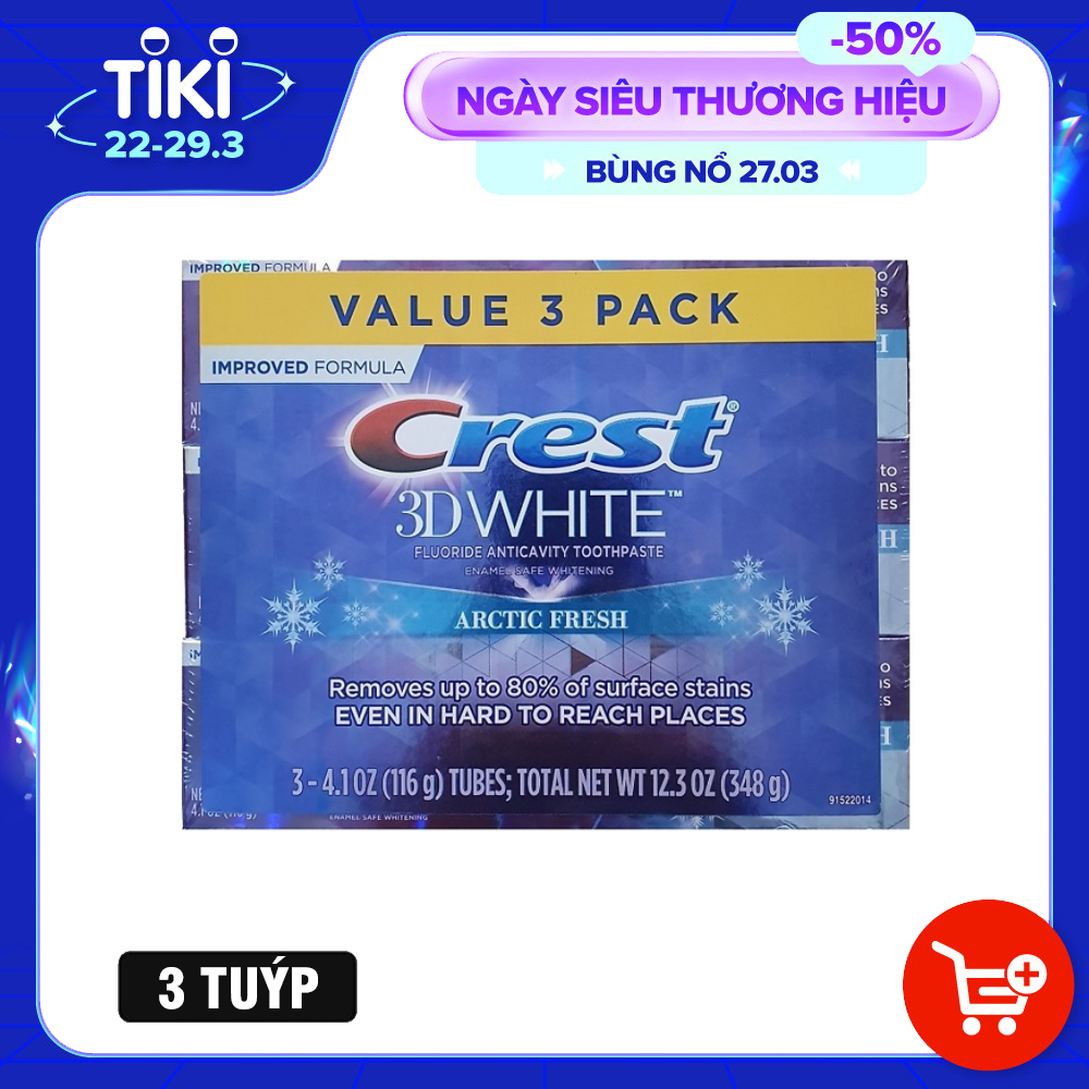 Lốc 3 cây kem đánh răng Crest 3D White Radiant Mint ( 116g / hộp )