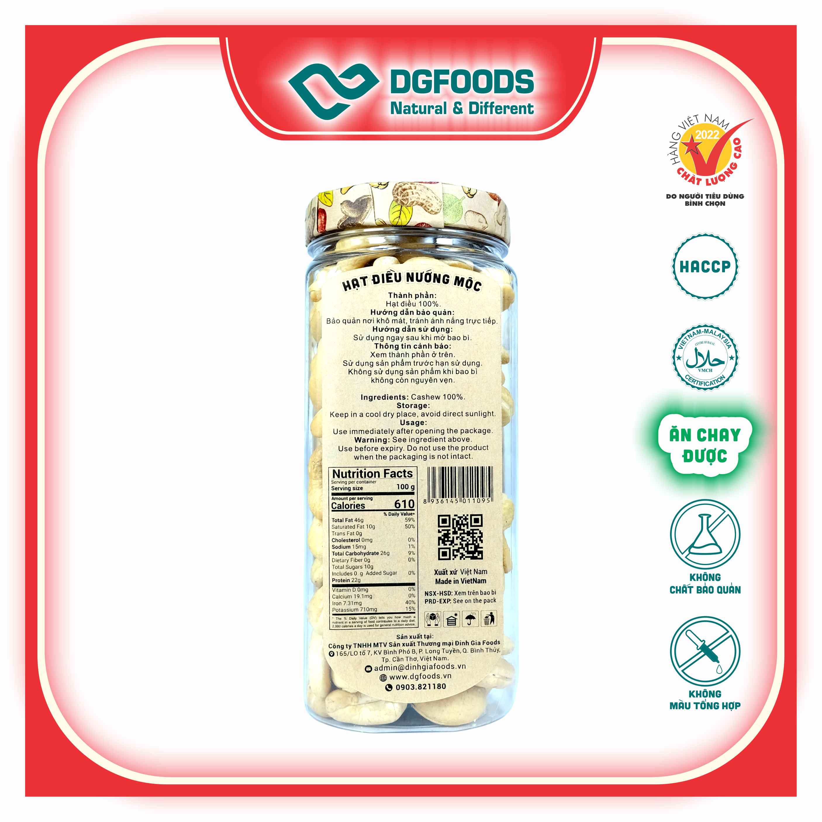 Hạt Điều Nướng Mộc DGoods 270g/ Rustic grilled cashew/ HVNCLC, Haccp, Halal, Ăn chay, Ăn kiêng, Đặc sản Cần Thơ, Hạt điều bình phước