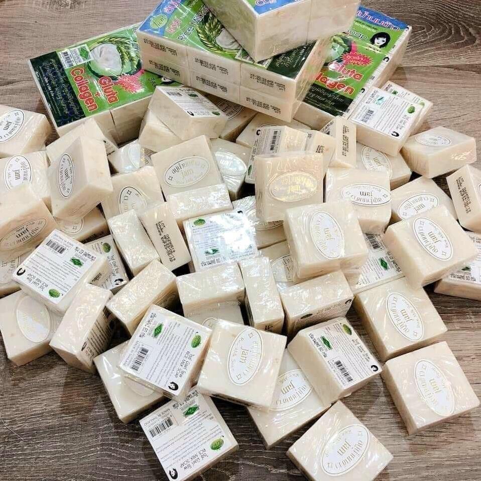 Xà phòng cám gạo sữa tươi Thái Lan lốc 12 bánh xà phòng trắng da Thái Lan JAM RICE MILK SOAP nhập khẩu chính hãng