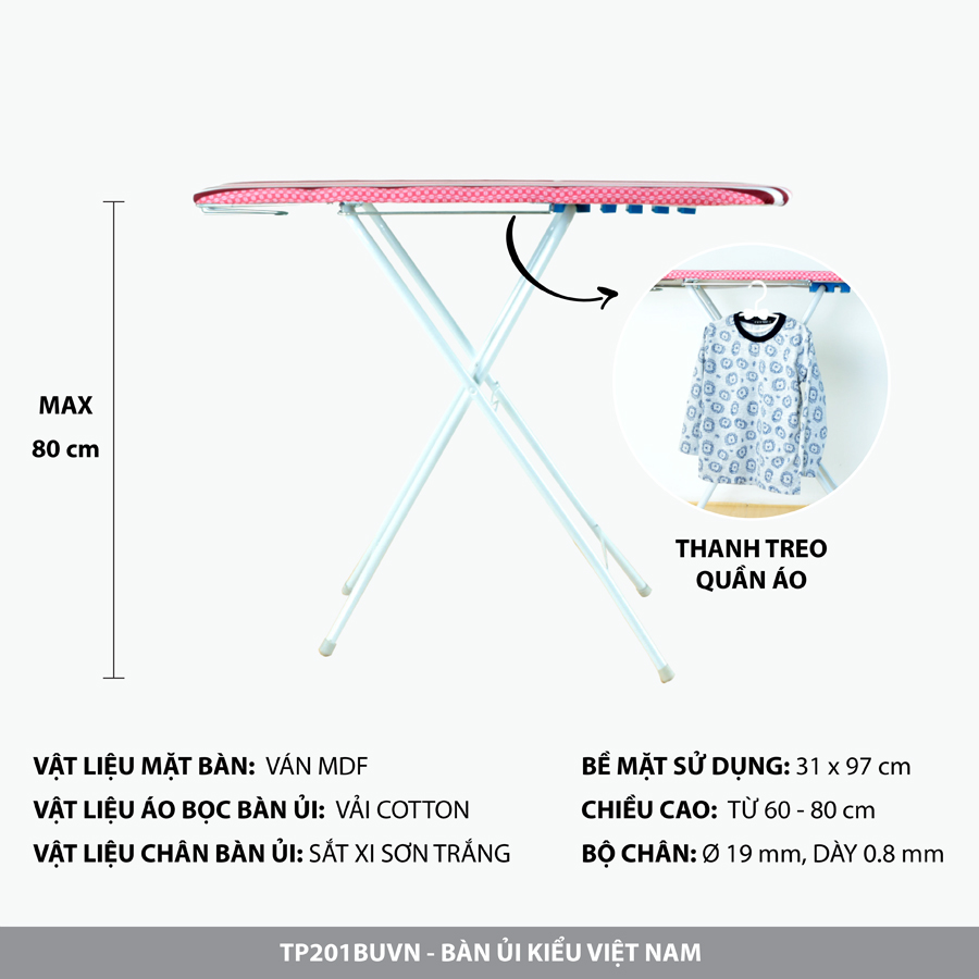 Bàn để ủi, cầu là quần áo Trường Thắng 30x97cm