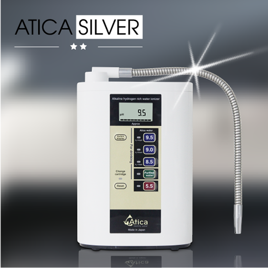 Máy lọc nước ion kiềm giàu hydro Atica Silver nhập khẩu nguyên chiếc từ Nhật Bản, dịch vụ trọn gói 3 năm, công nghệ điện phân 2 lần, sản xuất bởi Hitachi Maxell, hàng chính hãng