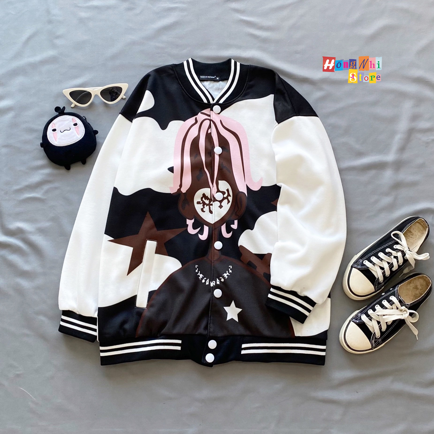 Áo Khoác Bomber Anh Da Đen Ulzzang Unisex Dáng Rộng Nam Nữ - MM