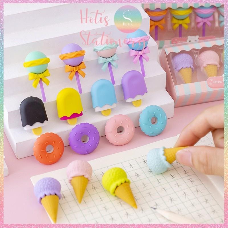 Gôm tẩy chì hình 3D donut kem que ốc quế kẹo mút dễ thương