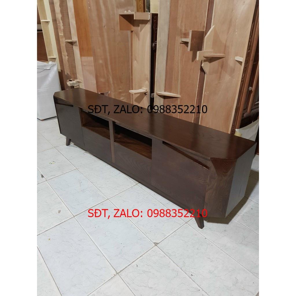Kệ tivi gỗ sồi Nga kiểu nan chân chéo từ 2m-2m2