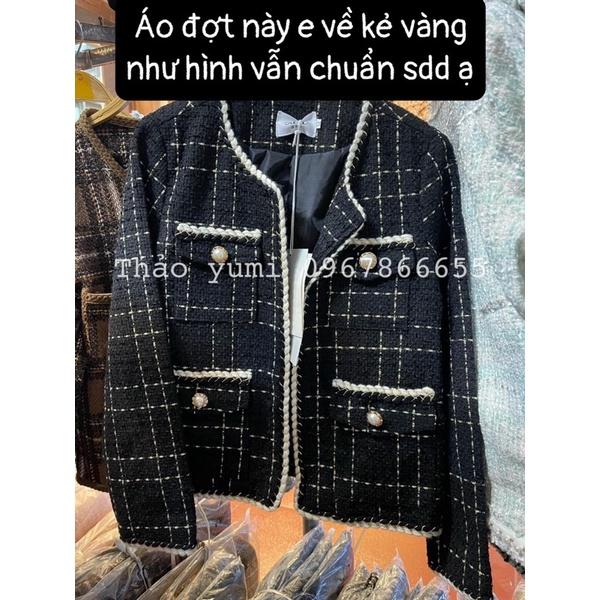 Áo khoác dạ tweed kẻ khuy ngọc dáng dài hàng chuẩn SDD