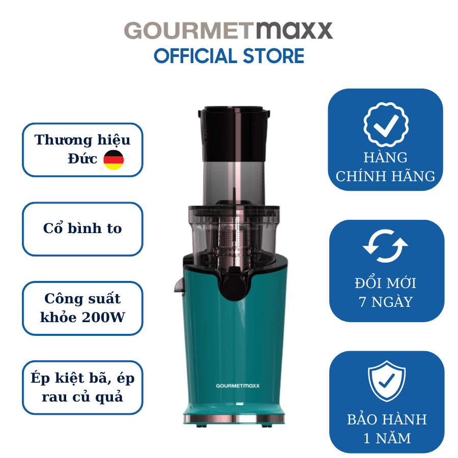 Máy ép chậm GOURMETmaxx cổ bình to 200W - Hàng Đức, bản quốc tế - Hàng chính hãng