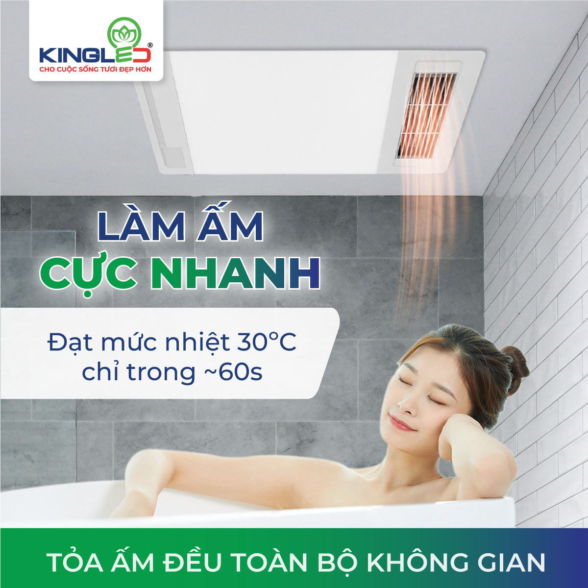 Quạt Sưởi Điều Hòa Âm Trần (Thông Gió, Sưởi Ấm, Làm Mát, Chiếu Sáng) KINGLED - Hàng Chính Hãng