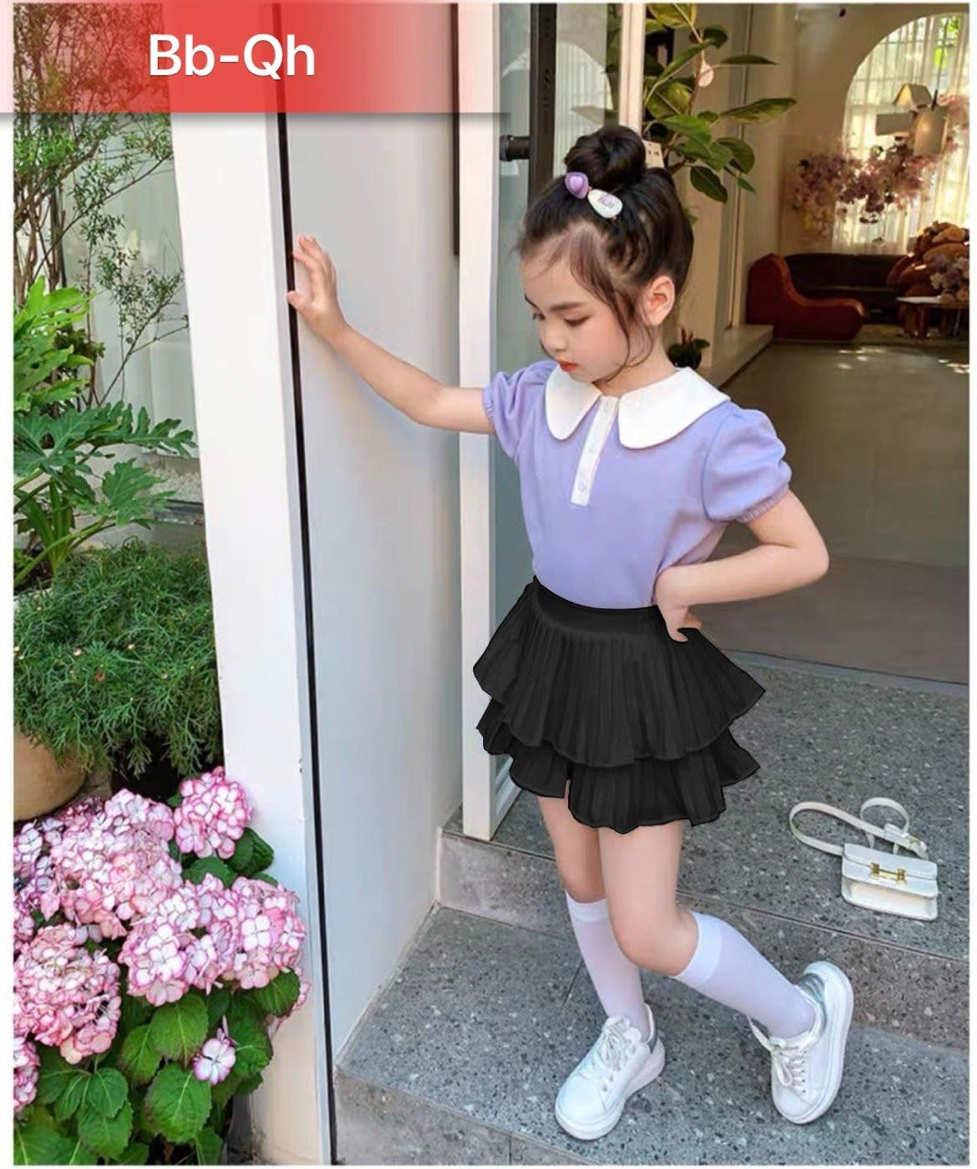 Chân váy xếp ly cho bé gái màu trắng đen phối đồ phong cách Hàn Quốc size 12-40kg mẫu mới