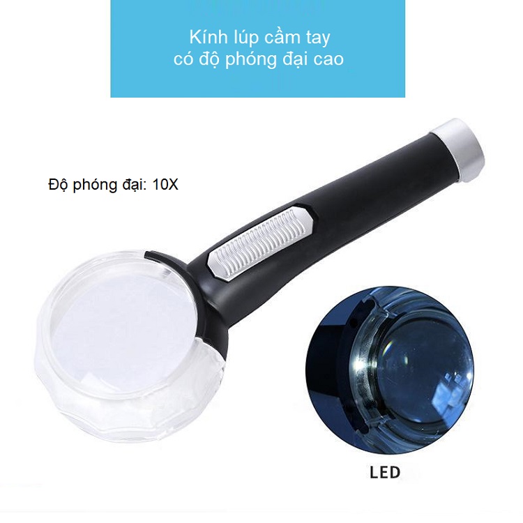 Kính lúp cầm tay TH-8015 có độ phóng đại 10 lần ( Tặng kèm 01 móc khóa tô vít đa năng )