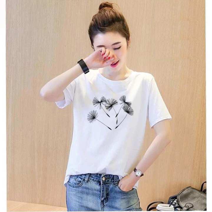 Áo thun nữ Hàn Quốc in hình hoa bông lau