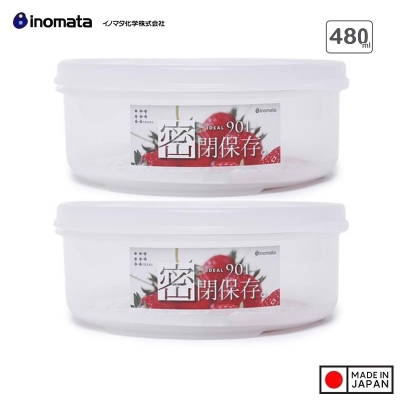 Combo 02 Hộp bảo quản thực phẩm Inomata dáng tròn, có nắp đậy 480ml - Hàng nội địa Nhật Bản | Made in Japan