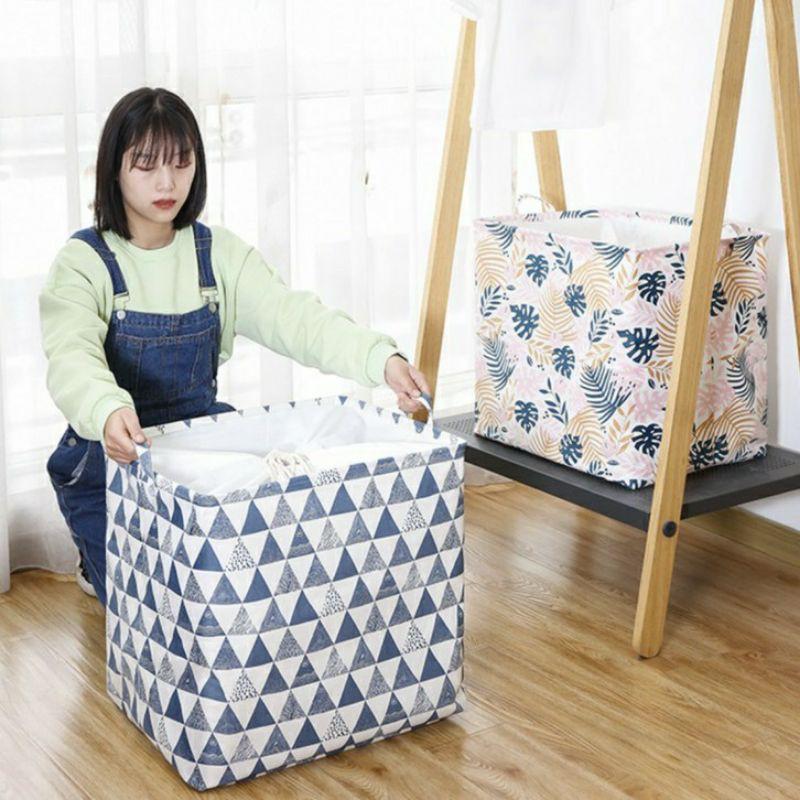 Túi đựng quần áo mùng mền loại lớn dây rút 100L - Túi vải vintage đựng chăn mền drap có quay xách khung sắt chắc chắn.