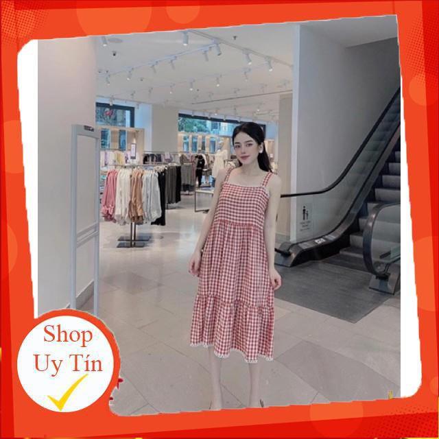 Váy bầu 2 dây sang chảnh, chất kẻ thô pha lanh siêu mát, siêu mềm, siêu thoángfree size 43~68kg