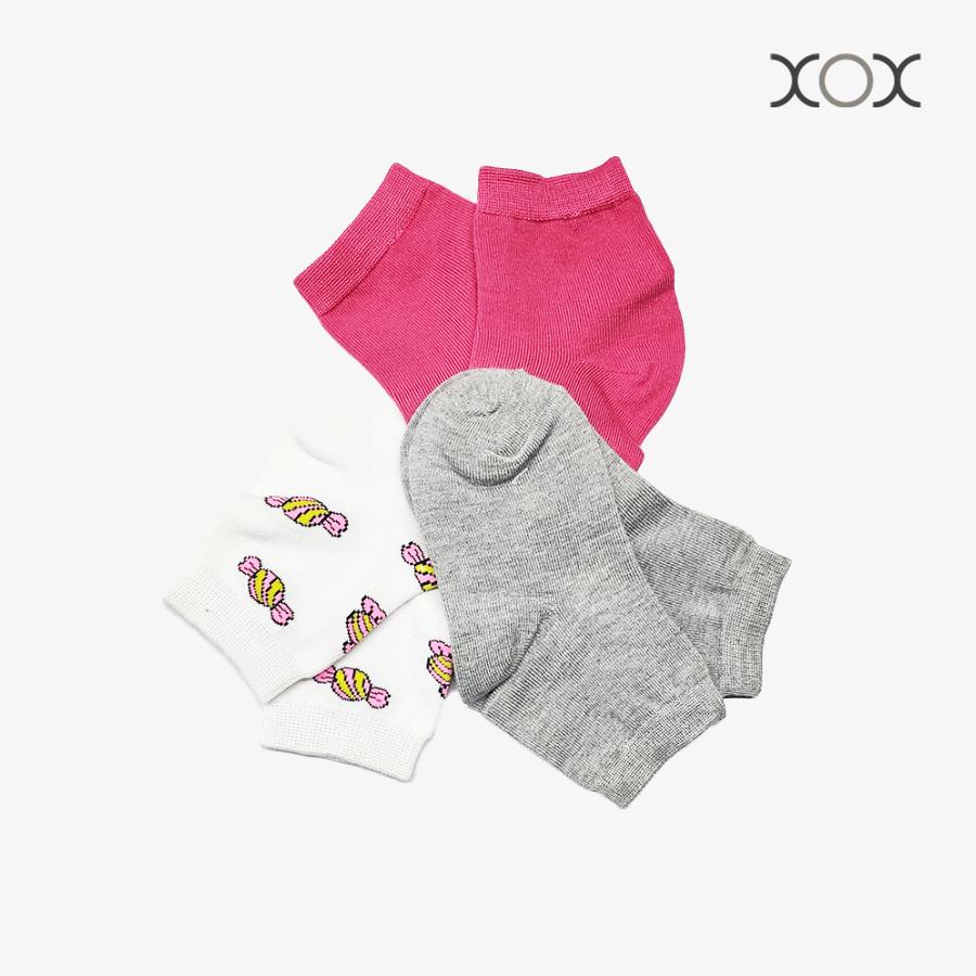 Combo 03 Vớ Trẻ Em Cổ Ngắn XOX Size 3-6Y (Hồng, Xám, Kẹo)