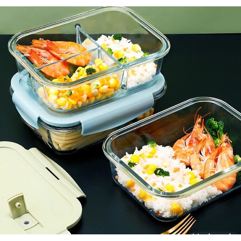 Hộp Đựng Cơm Thủy Tinh 3 Ngăn - Free Ship Toàn Quốc