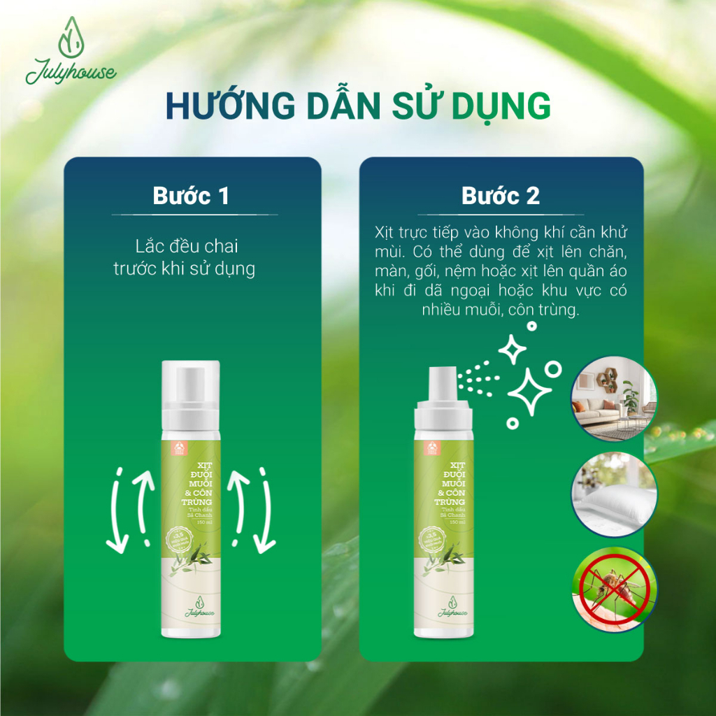 (Mới) Xịt phòng đuổi muỗi Julyhouse 20ml/150m tinh dầu sả chanh công thức cải tiến mới xua đuổi côn trùng hiệu quả