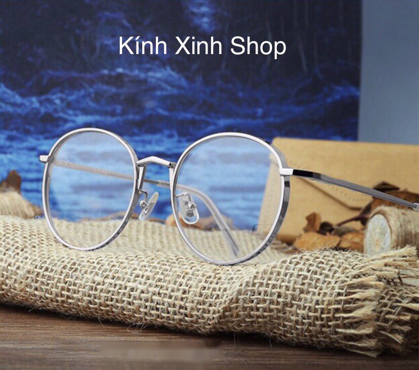 Kính Giả Cận, Gọng Kính Cận Nam Nữ Mắt Tròn Gọng Kim Loại Hàn Quốc - Mắt Kính Chống Ánh Sáng Xanh Bảo Vệ Mắt