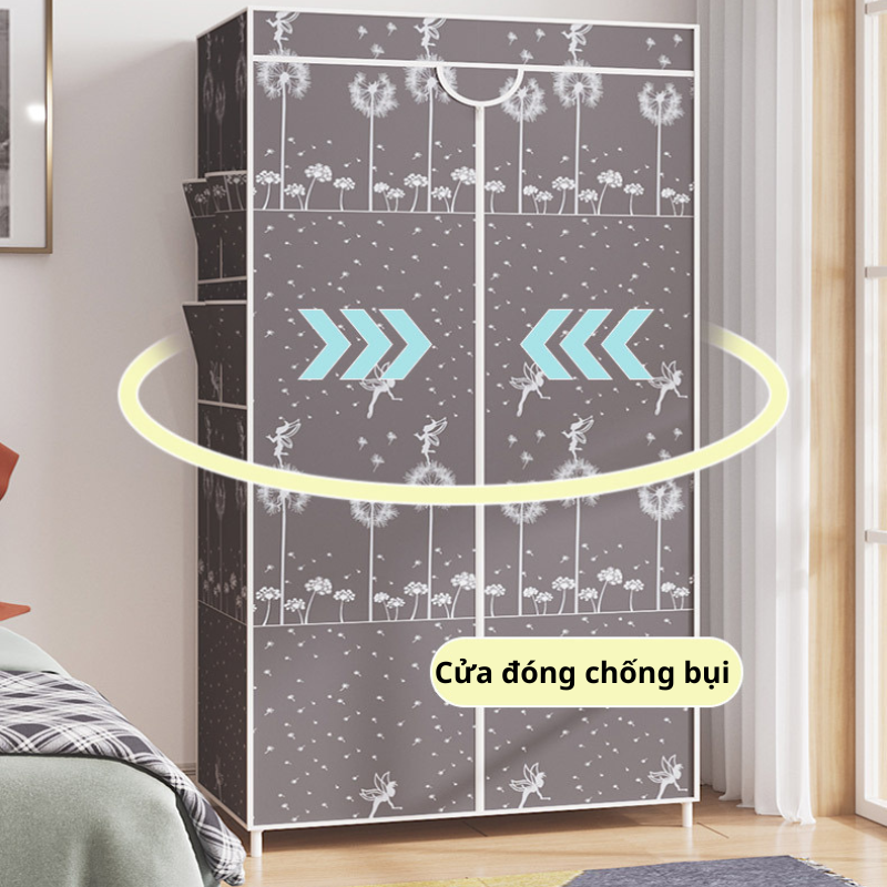 Tủ quần áo khung sắt, tủ vải đa năng thiết kế nhiều ngăn, nhiều tầng giúp sắp xếp không gian gọn gàng