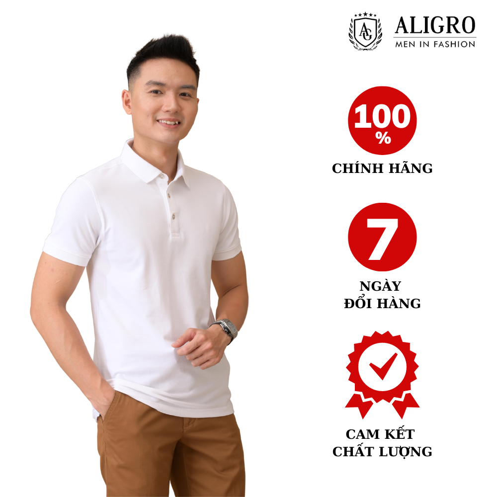 Áo polo nam ngắn tay ALIGRO màu trắng ALGPLO76