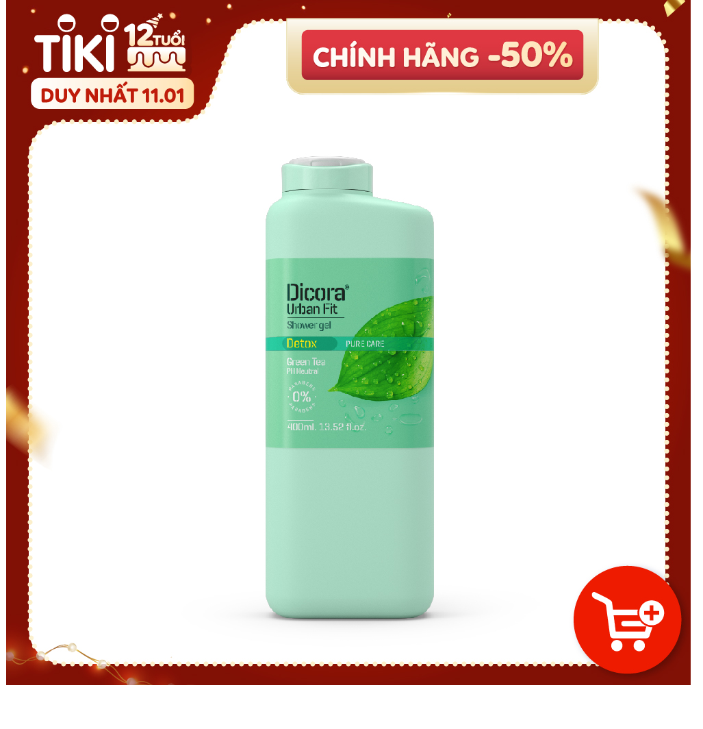 Sữa tắm detox Dicora Urban Fit pure care green tea trà xanh nuôi dưỡng và dưỡng ẩm cho da 400ml