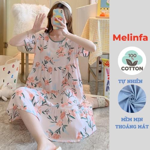 Váy đầm ngủ mặc nhà, áo ngủ ngắn tay xếp tầng chữ A Cotton lụa tự nhiên mềm mại thoáng mát măc mùa hè mã VAV0469 - M01 Vàng nghệ hoa