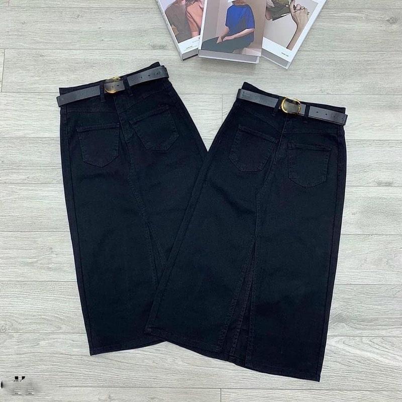 Váy jean xẻ trước co dãn 2 màu xanh đen