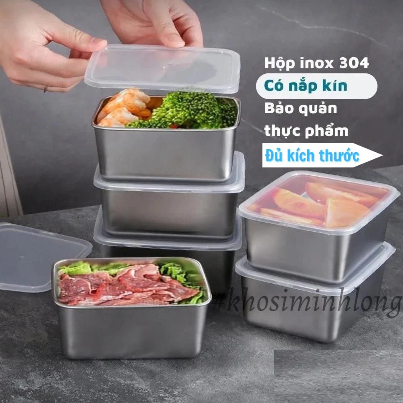 Hộp Đựng Thực Phẩm Inox Để Tủ Lạnh Có Nắp Đậy Đa Năng Tiện Lợi- Có 2 Size 13.5x10.5x5.8 cm và 20x5,5x25cm - Khay Inox 304 Chống Gỉ - Hàng Chính Hãng MINIIN