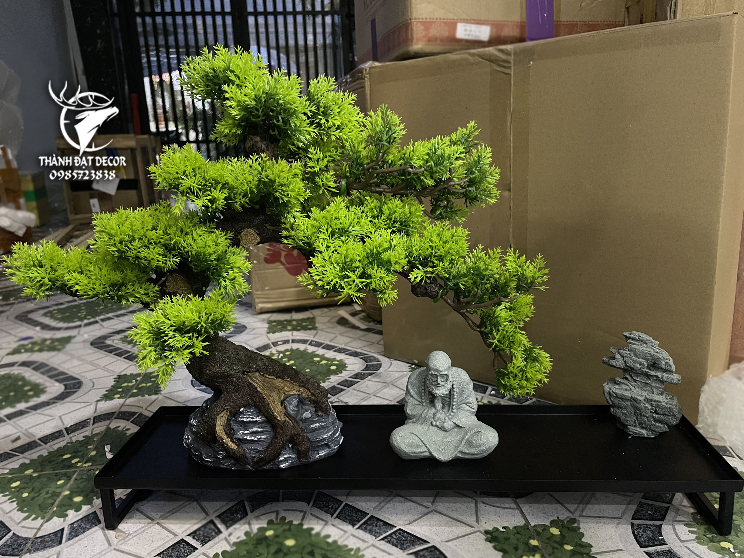 Cây Tùng Bonsai Bằng Nhựa  size 48 Trang Trí Tiểu Cảnh, Trang Trí Kèm Các Mẫu Tượng Mini