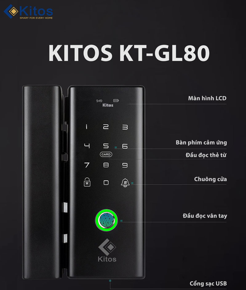 Khóa thông minh cho cửa kính Kitos KT-GL80