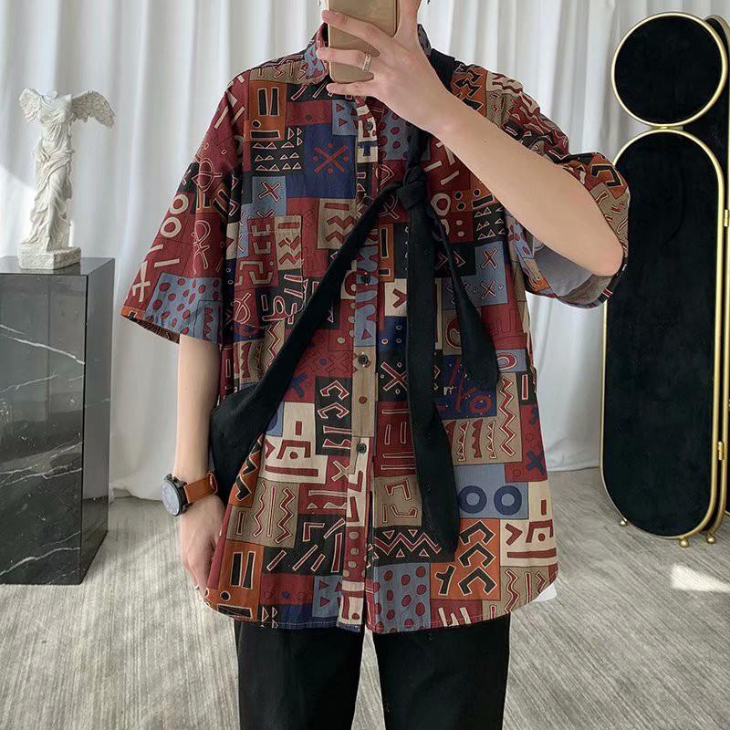 Áo sơ mi ngắn tay dáng rộng in họa tiết cá tính thời trang mùa hè cho nam