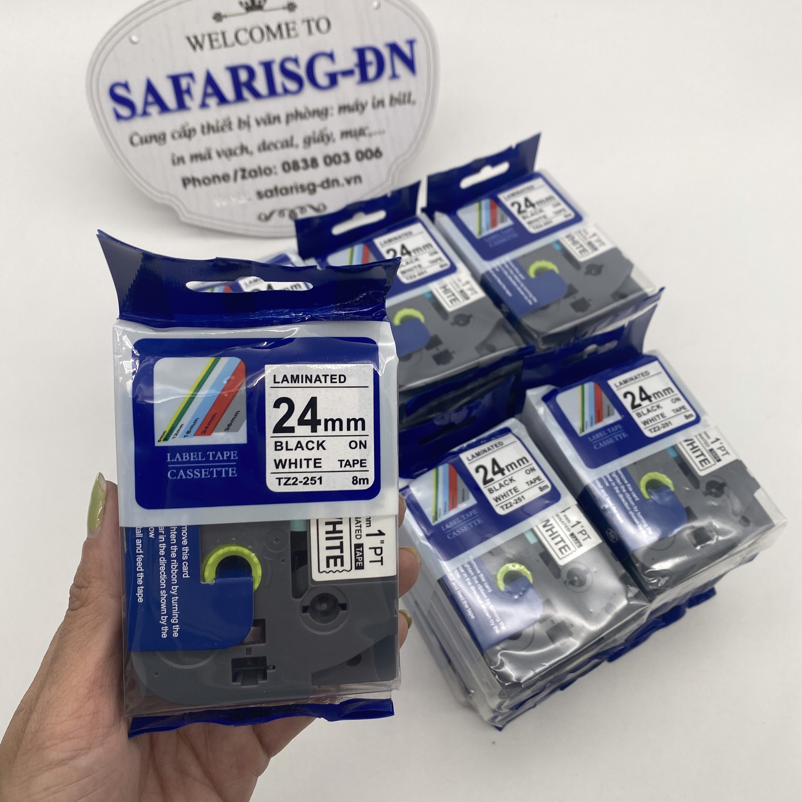 Băng nhãn in siêu bền, chống nước TZ2 TZe cỡ 24mm dài 8m dùng cho nhiều loại máy in Brother P-touch Tz2-251 / Tz2-451 / Tz2-551 / Tz2-651 / Tz2-751