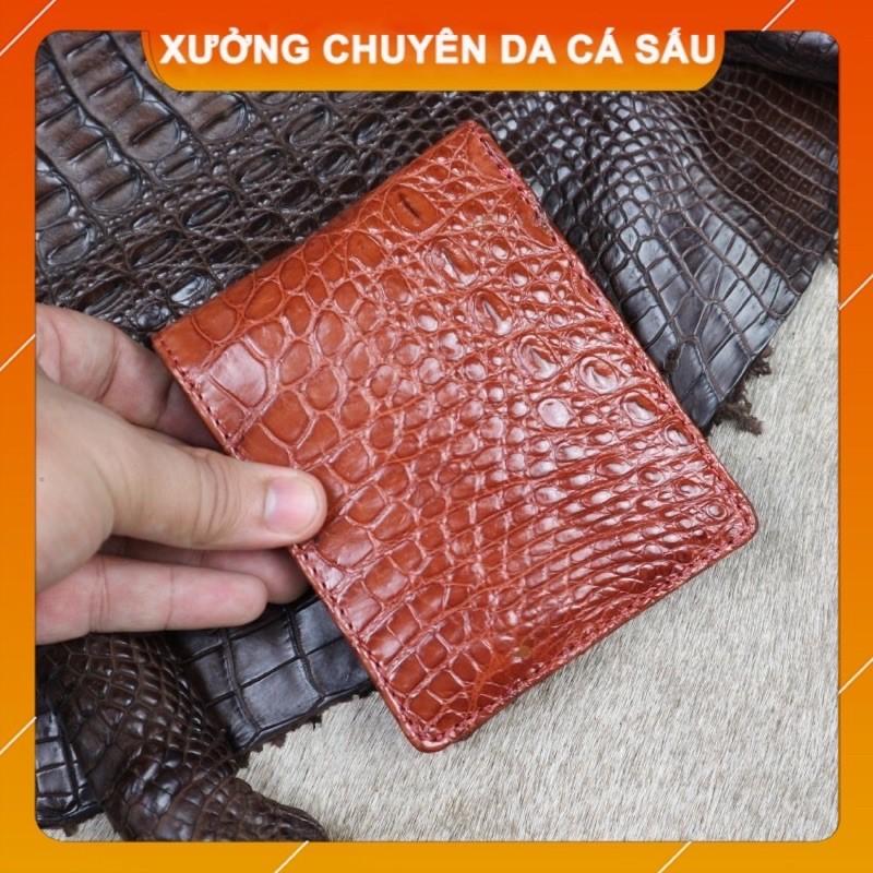 Ví bóp ngang da bụng cá sấu thật màu nâu đỏ rẻ bền đẹp. Phát hiện hàng ko chuẩn BinBonShop đền gấp 10