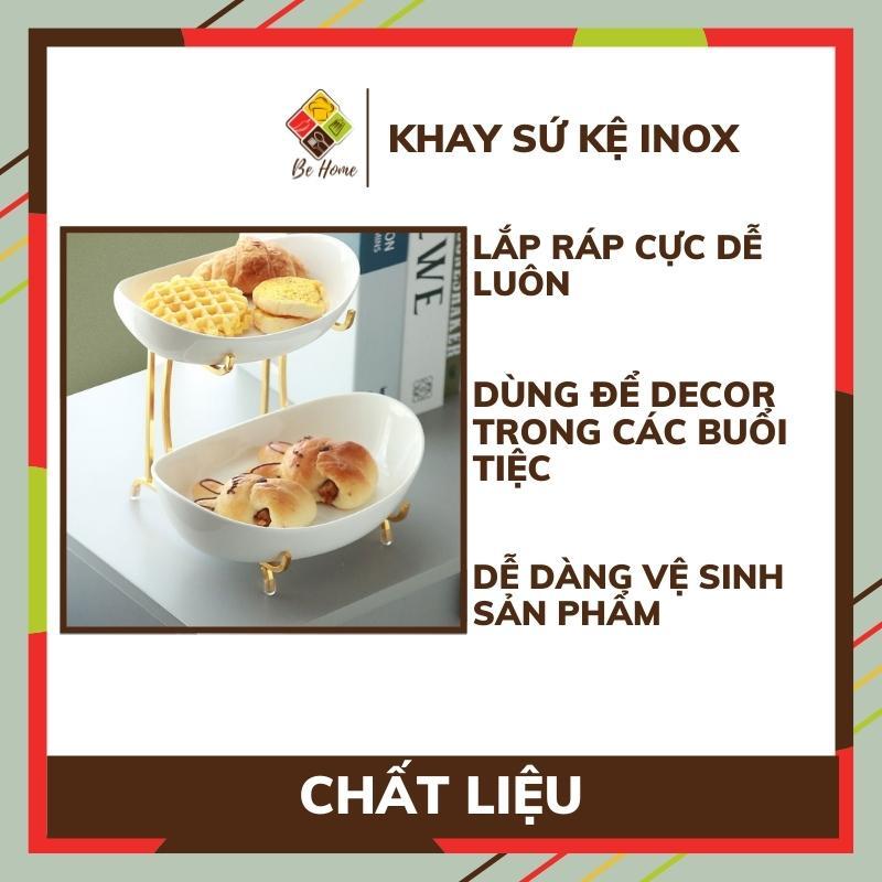 Kệ, khay đựng hoa quả, bánh kẹo, mứt tết nhiều tầng - Khay sứ đứng bánh kẹo kèm giá mạ vàng