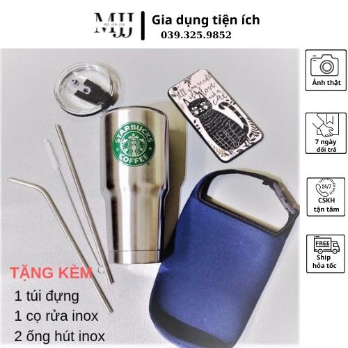 Bình/ ly giữ nhiệt bằng inox 900ML có kèm túi đựng, 2 ống hút và cọ ống hút đi kèm fullbox