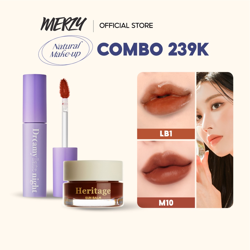 Combo Son Kem Lì Merzy Dreamy Late Night Mellow Tint 4g + Son Dưỡng Ẩm Có Màu Merzy The Heritage All Day Lip Care 4g