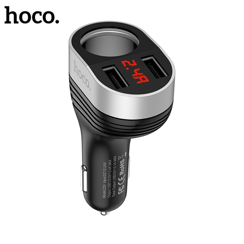 Tẩu sạc oto hoco z29 3 cổng sạc - củ sạc ô tô cốc sạc xe hơi - hàng chính hãng