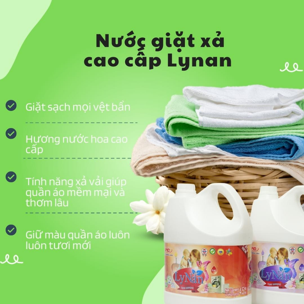 Nước giặt xả đậm đặc LYNAN hương nước hoa can 3.5L Thái Lan