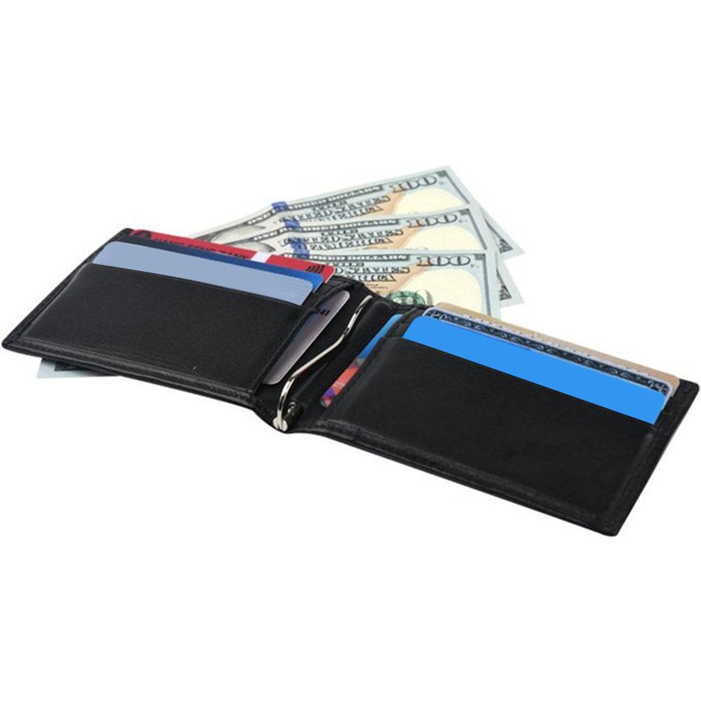 Men Minimalist Front Pocket Wallet, Leather Card Holder RFID Blocking Money Clip