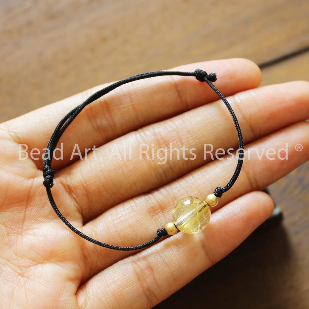 Vòng Tay Phong Thuỷ Đá Thạch Anh Tóc Vàng, Golden Rutilated Quartz 9MM Tự Nhiên, Chuỗi Hạt, Mệnh Kim, Thổ - Bead Art