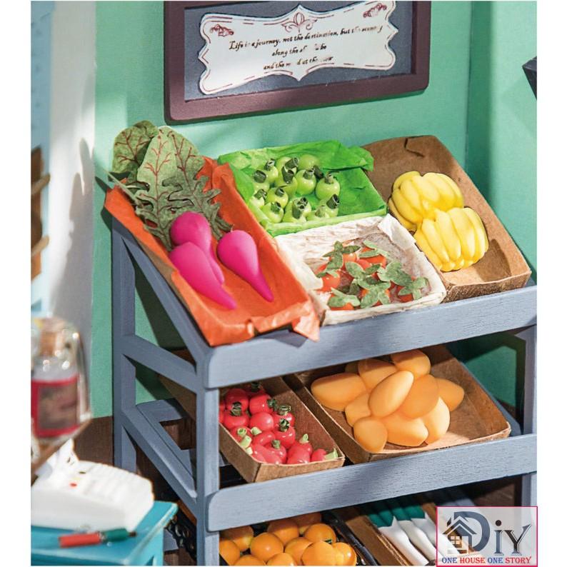 [Bản Quốc tế]Mô hình nhà búp bê lắp ráp bằng gỗ Dollhouse CARL'S FRUIT SHOP - mã DG142 (Kèm keo + nhíp)