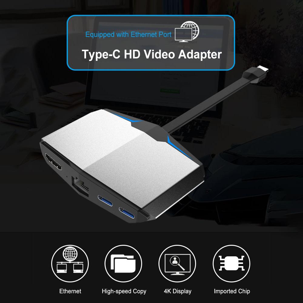 Bộ chuyển đổi Hub Type-C sang HD Converter sang Ethernet RJ45 Dual USB 3.1 3.5MM cho MacBook Pro DELL