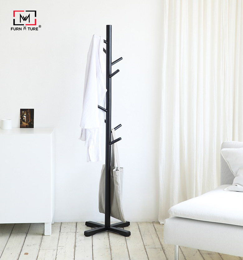 CÂY TREO QUẦN ÁO HÀN QUỐC GỖ LẮP RÁP- STANDING HANGER MÀU ĐEN