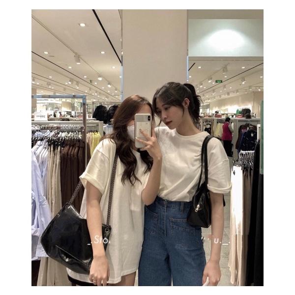 Áo thun trơn nam nữ mặc couple, áo phông basic cổ tròn form rộng tay lỡ, phong cách unisex oversize, QUYNHANHPUKA