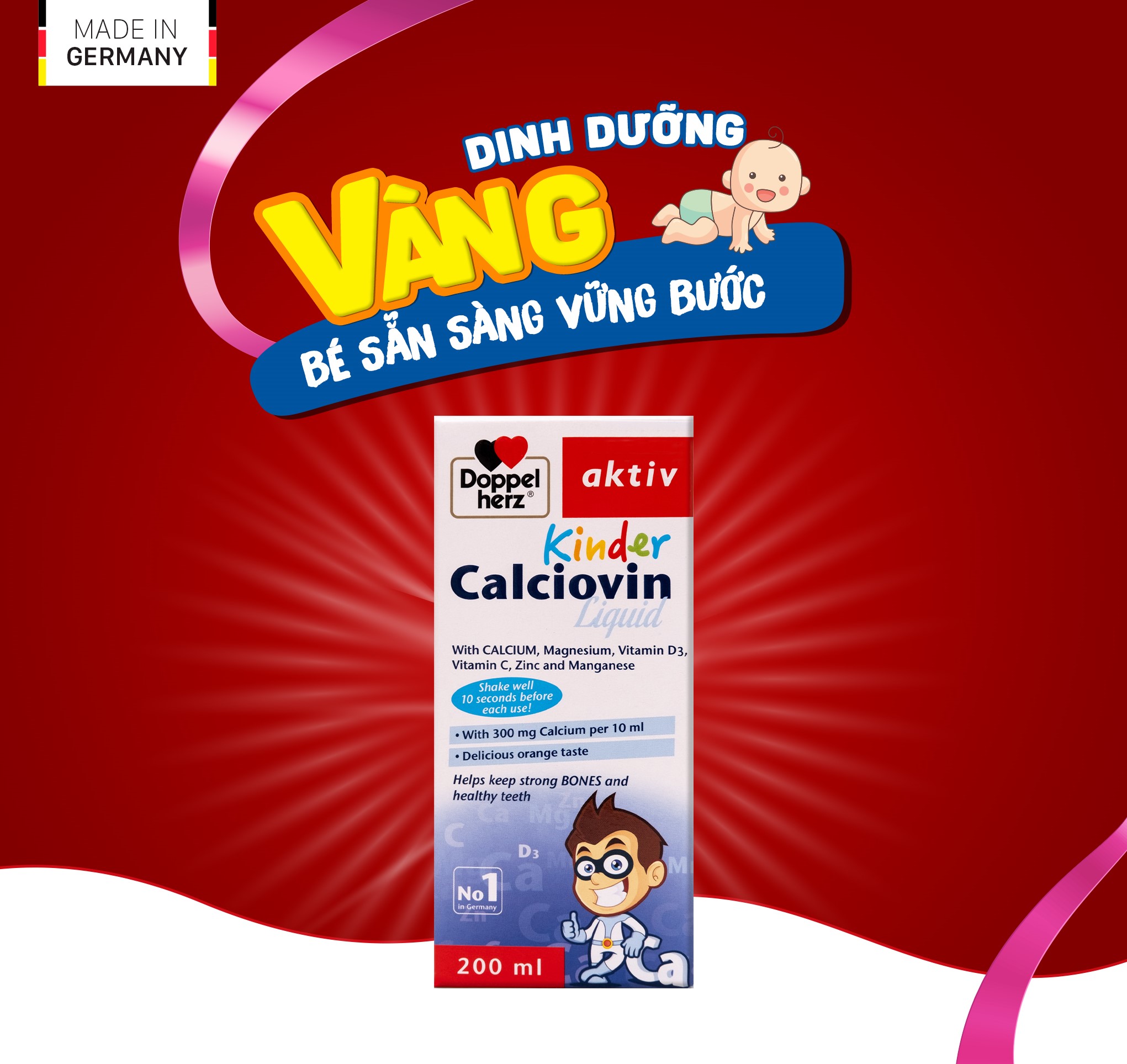 Siro bổ sung Canxi hữu cơ dành cho bé Doppelherz Aktiv Kinder Calciovin Liquid