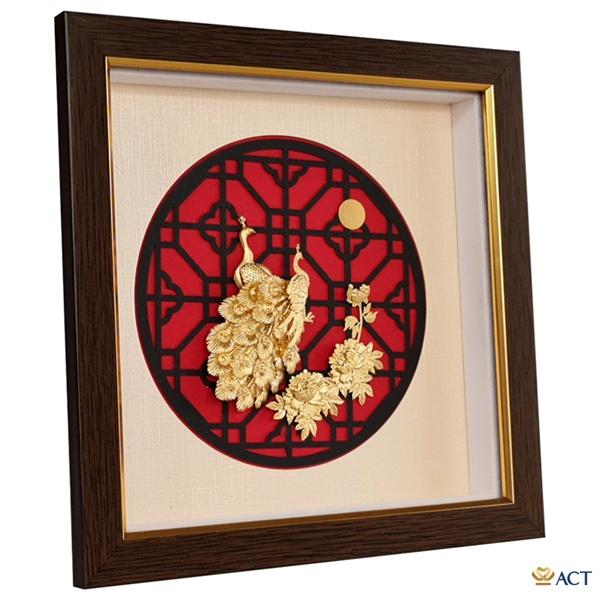 Tranh công và bông hoa mẫu đơn 24x24 cm - Mẫu 1