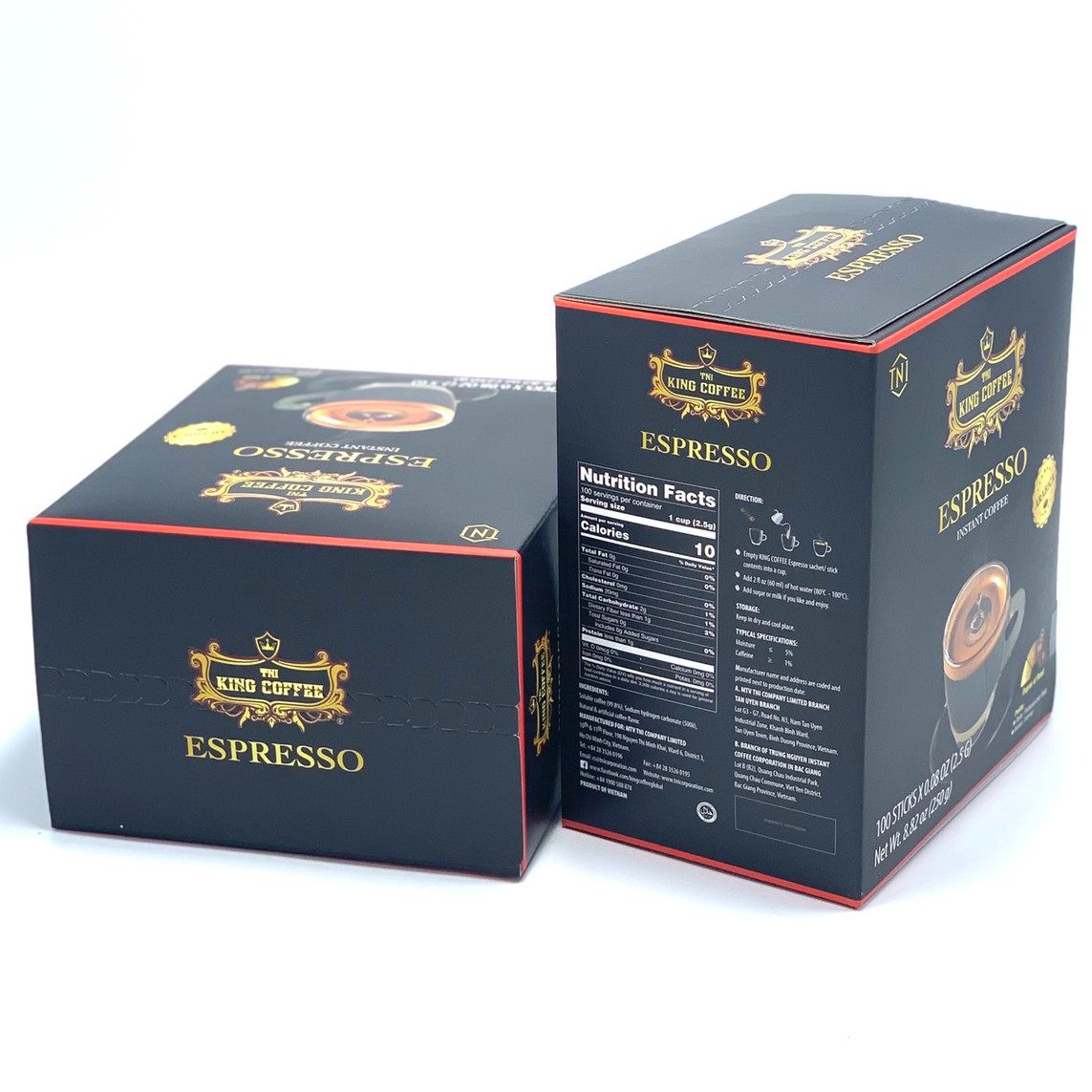 Combo 2 Hộp Cà Phê Đen Hòa Tan Espresso King Coffee(Hộp 100 gói x 2.5g)