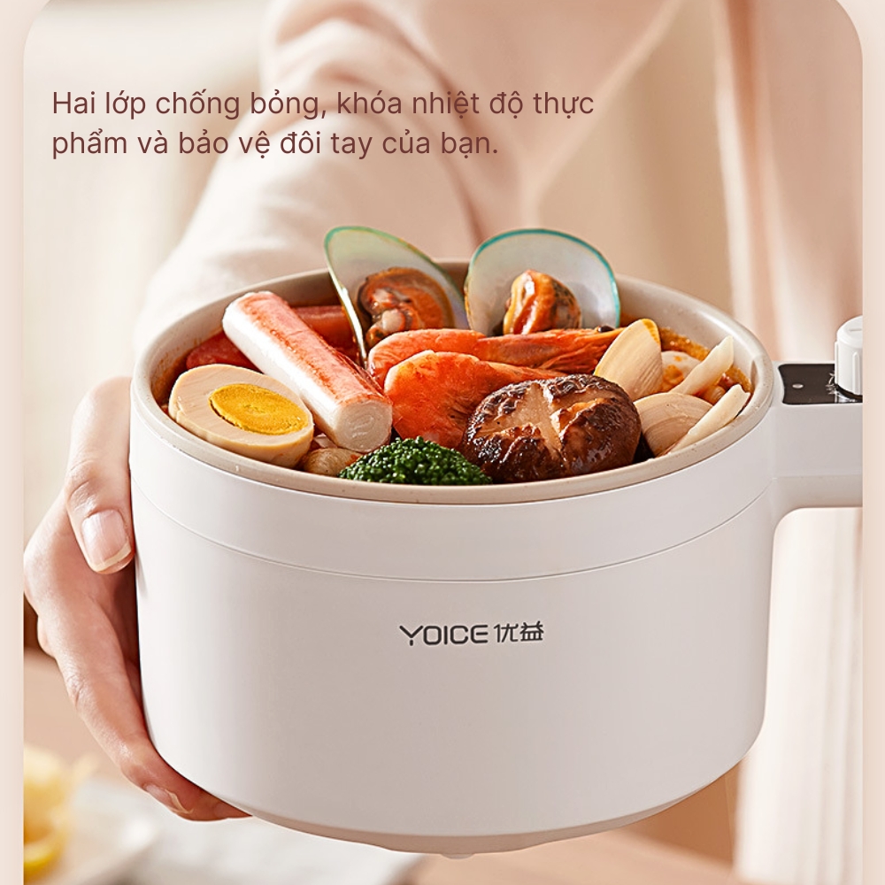 Nồi lẩu điện mini YOICE đa năng công suất 500W, 2 lớp chống bỏng bảo vệ đôi tay của bạn - YDZG1002 - HÀNG CHÍNH HÃNG