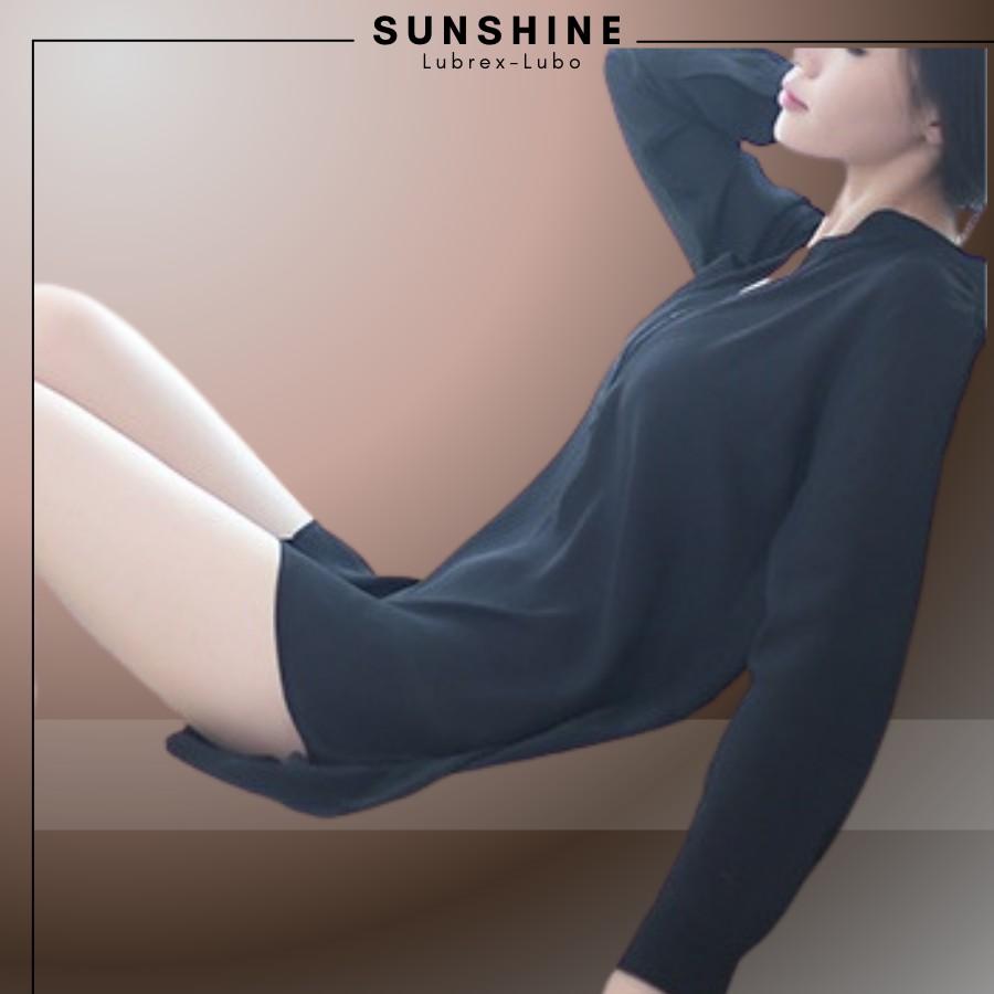 Áo Ngủ Sexy Sơ Mi Ngủ Voan Xuyên Thấu Dáng Dài Gợi Cảm MÀU ĐEN -SUNSHINE LUBREXLUBO- SMNDAY1016